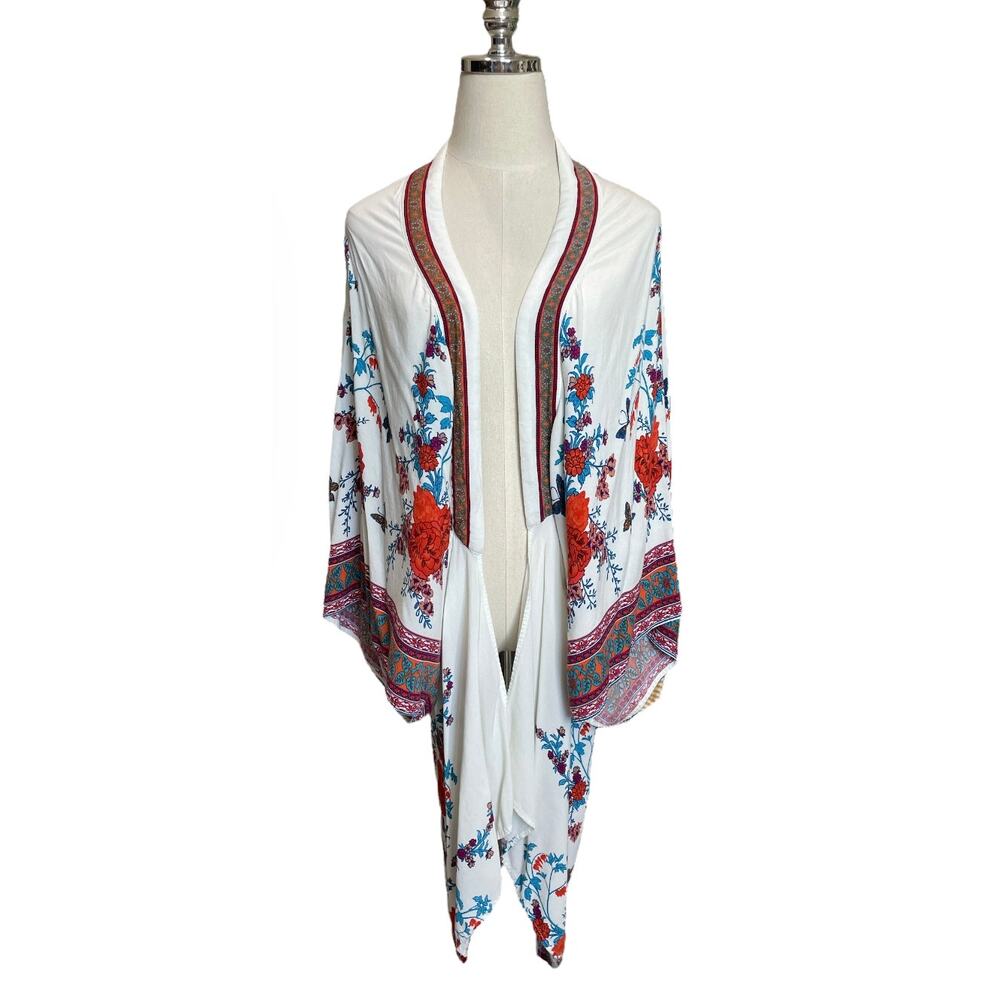 Flying Tomato Boho Floral Kimono Cardigan Rayon Festival Duster M/L - Picture 2 of 8